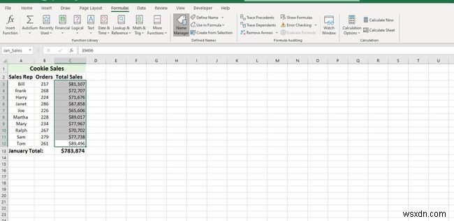 Excelで名前付き範囲を定義および編集する方法 