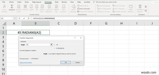 Excelで角度を度からラジアンに変換する方法 
