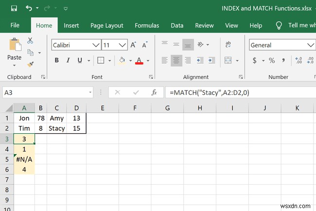 ExcelでINDEXおよびMATCH関数を使用する方法 