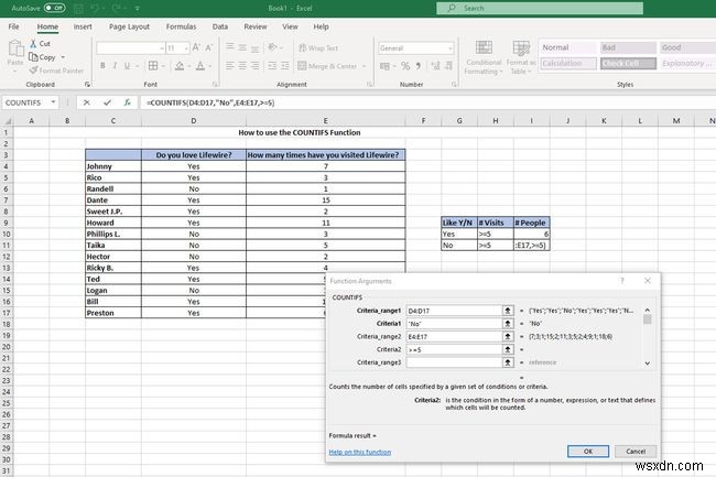 ExcelでCOUNTIFS関数を使用する方法 