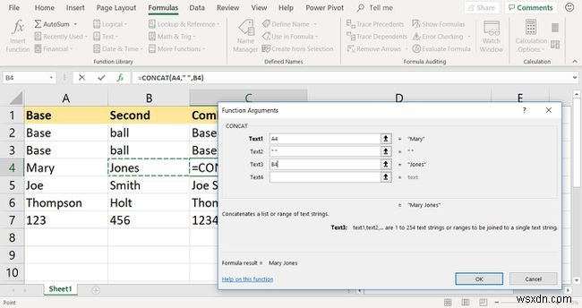 ExcelのCONCATENATE関数を使用してセルを結合する方法 