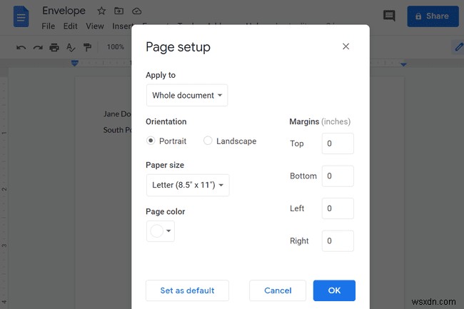 Googleドキュメントの封筒テンプレートを作成する方法 