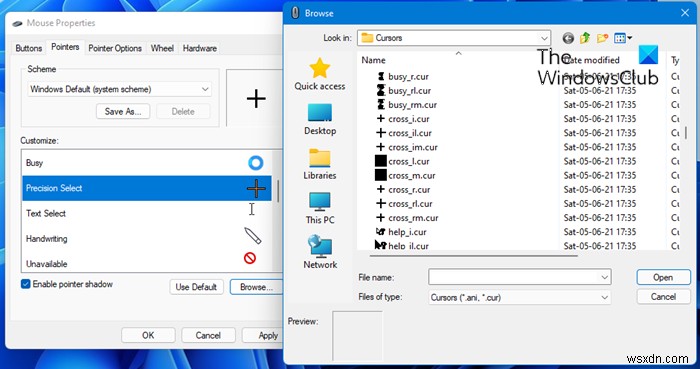 Windows11/10用の十字カーソルまたはポインタを取得する方法 