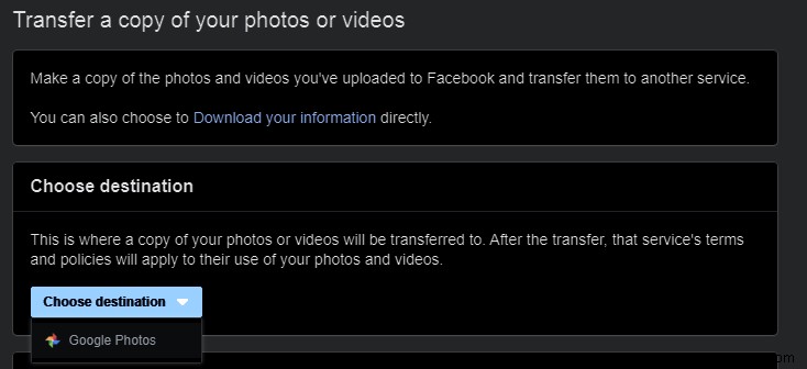 Facebook の写真とビデオを Google フォトに転送する方法