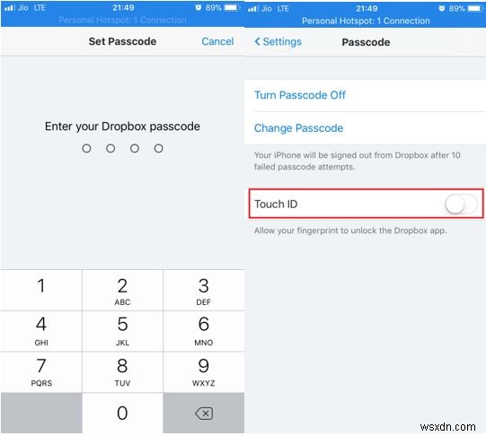 iPhone で Dropbox アプリのパスコードを設定する方法