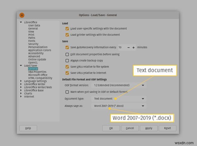 LibreOfficeのファイルをWord・Excel・PowerPoint形式で保存する設定方法