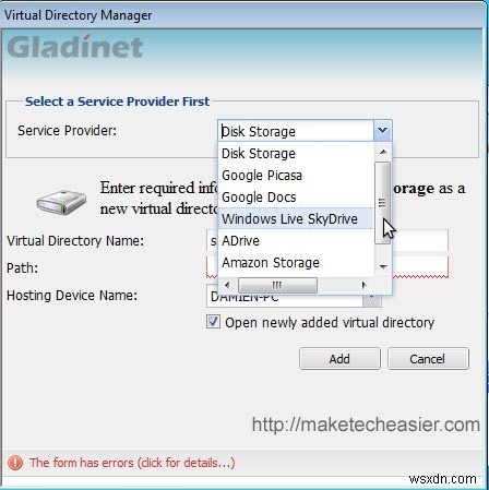 Gladinetを使ってデスクトップからWindows Live SkyDrive(25GB)にアクセスする方法