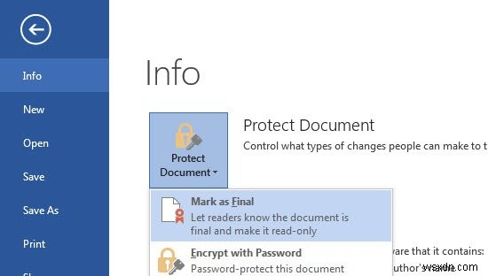 Microsoft Word 2013で文書を保護する3つの方法