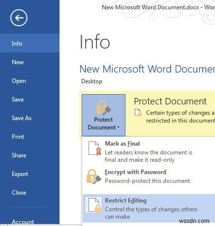 Microsoft Word 2013で文書を保護する3つの方法