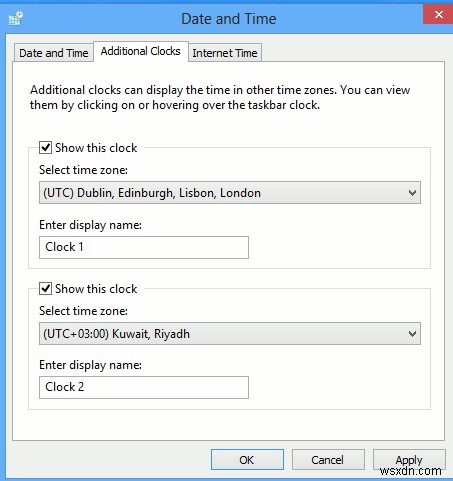 Windowsの通知領域に時計を追加して複数のタイムゾーンを表示する方法