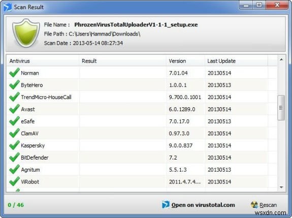 デスクトップから直接ファイルをウイルススキャンできる「Phrozensoft VirusTotal Uploader」
