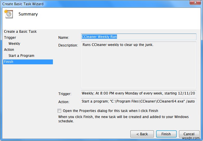 WindowsタスクスケジューラでCCleanerを自動実行する設定方法