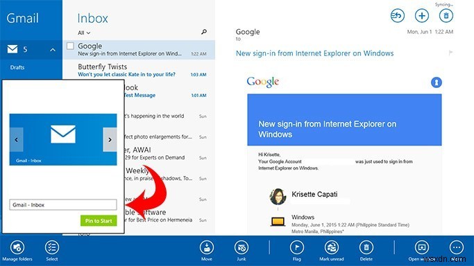 Windows 8.1のメールアプリで複数のメールアカウントをライブタイルとして表示する方法