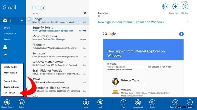 Windows 8.1のメールアプリで複数のメールアカウントをライブタイルとして表示する方法
