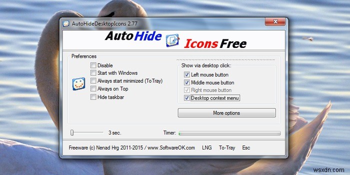デスクトップアイコンを自動的に隠す!「AutoHideDesktopIcons」の使い方と設定方法