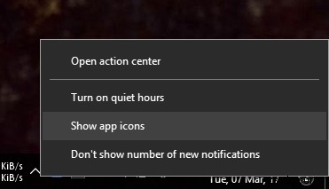Windows 10でアクションセンターのアプリアイコン表示を有効・無効にする方法
