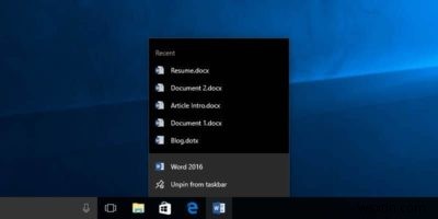 Windows 10のシャットダウン時に最近のドキュメントのジャンプリストを自動的にクリアする方法
