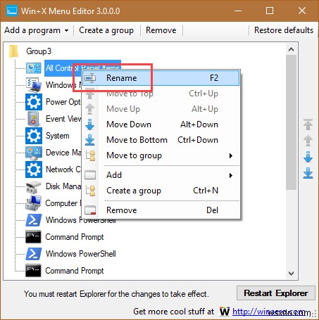 Windows 10の「Win + X」メニュー(パワーユーザーメニュー)にコントロールパネルを追加する方法