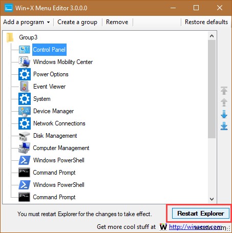 Windows 10の「Win + X」メニュー(パワーユーザーメニュー)にコントロールパネルを追加する方法