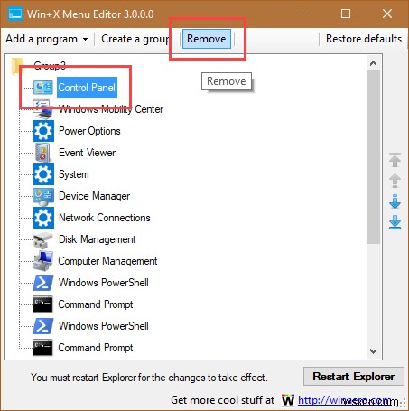 Windows 10の「Win + X」メニュー(パワーユーザーメニュー)にコントロールパネルを追加する方法