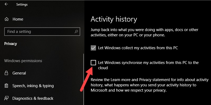 Windows 10でタイムラインのアクティビティを削除・クリアする方法