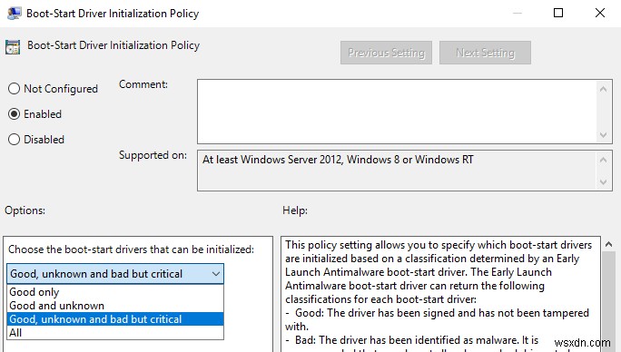 Windows 10でマルウェア対策のブートスタートドライバーポリシーを構成する方法