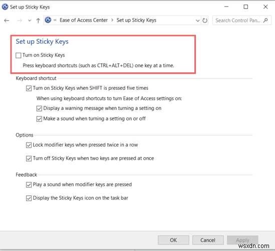 Windowsで固定キー(スティッキーキー)を無効にする方法