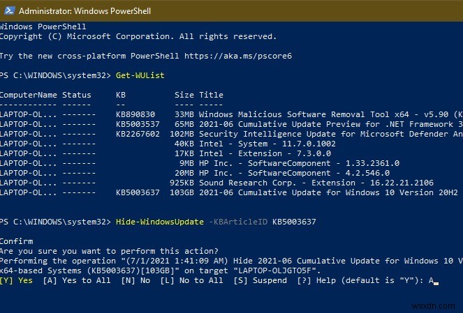 Windows 10でPowerShellを使ってWindows Updateを非表示にする方法