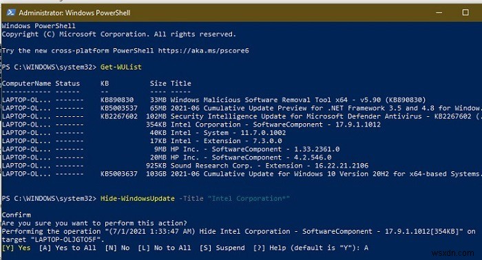 Windows 10でPowerShellを使ってWindows Updateを非表示にする方法