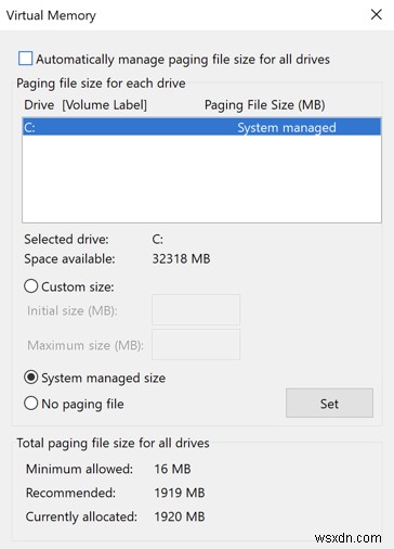 Windows 10で「コンピューターのメモリが不足しています」エラーを解決する方法