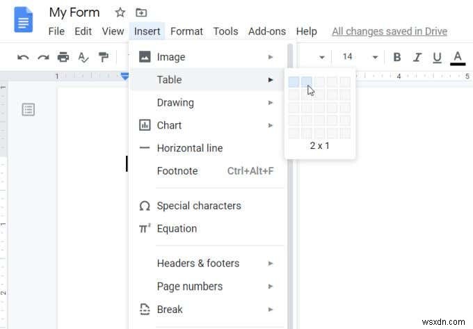 表を使って記入可能なGoogleドキュメントフォームを作成する方法