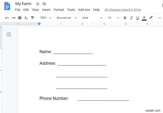 表を使って記入可能なGoogleドキュメントフォームを作成する方法