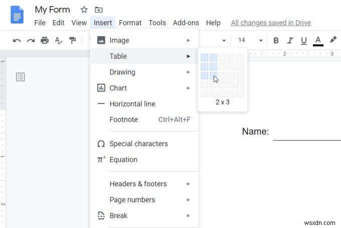 表を使って記入可能なGoogleドキュメントフォームを作成する方法