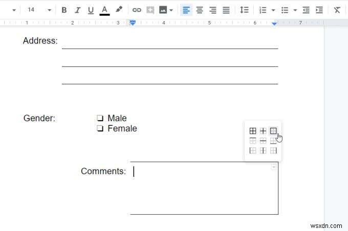 表を使って記入可能なGoogleドキュメントフォームを作成する方法