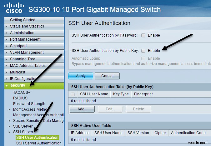 Cisco SG300スイッチでSSH公開鍵認証を有効にする方法