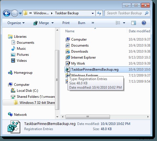Windows 7/8/10のタスクバーにピン留めしたアイテムをバックアップ・復元する方法