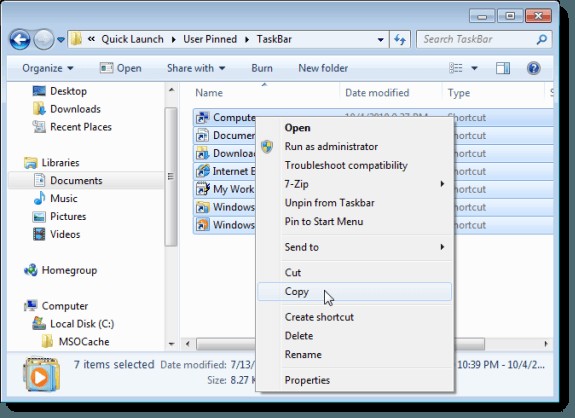 Windows 7/8/10のタスクバーにピン留めしたアイテムをバックアップ・復元する方法