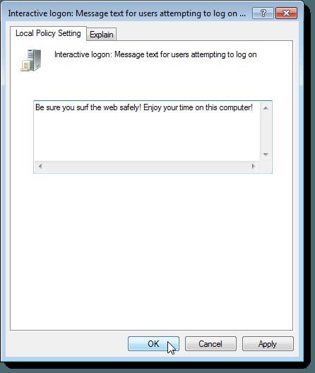 Windows 7/8/10のログオン画面にメッセージを表示する方法
