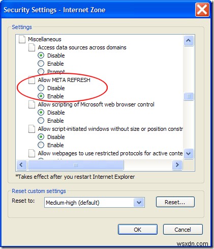 Internet Explorerでメタリフレッシュ(Meta Refresh)を無効にする方法
