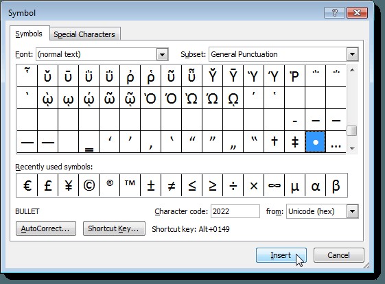 Wordで文の途中に箇条書き（中黒）を挿入する方法
