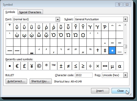 Wordで文の途中に箇条書き（中黒）を挿入する方法