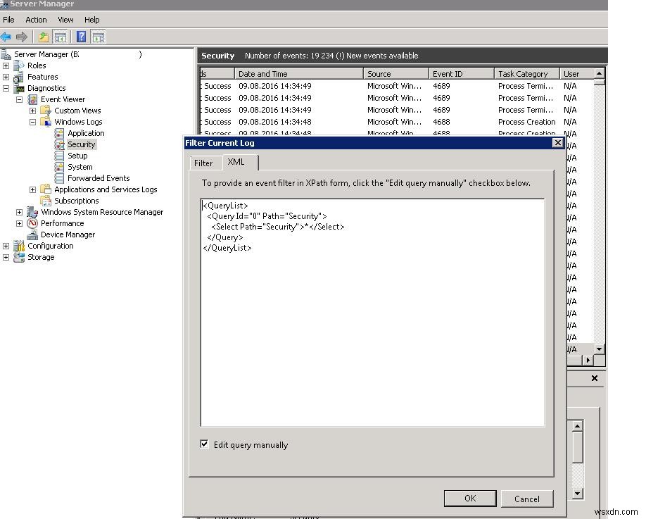 Windows Server 2008以降でユーザー名を指定してイベントログをフィルタリングする方法