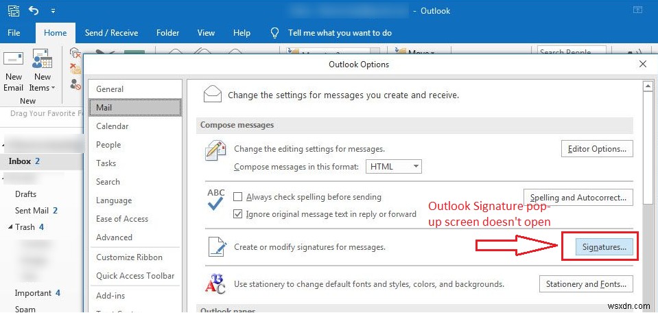 【修正方法】Outlook 2013/2016で「署名」ボタンが押せない・反応しないときの対処法