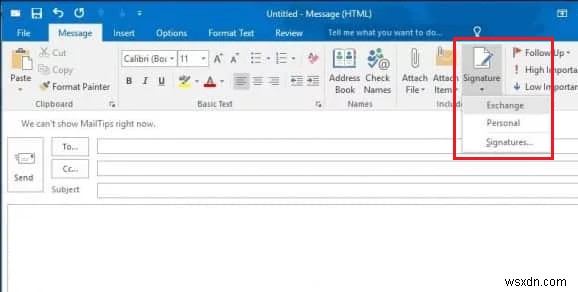 【修正方法】Outlook 2013/2016で「署名」ボタンが押せない・反応しないときの対処法