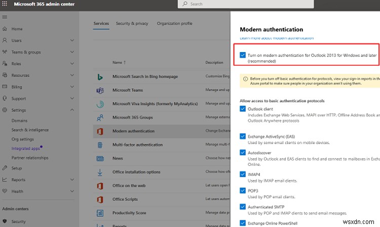 Microsoft 365でモダン認証(先進認証)と基本認証を有効化・無効化する方法