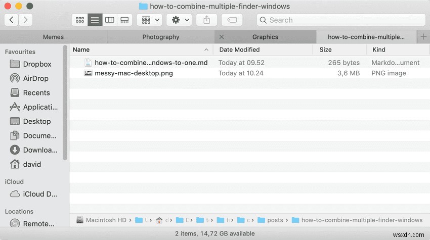 【Mac】複数のFinderウィンドウを1つのタブにまとめて整理する方法