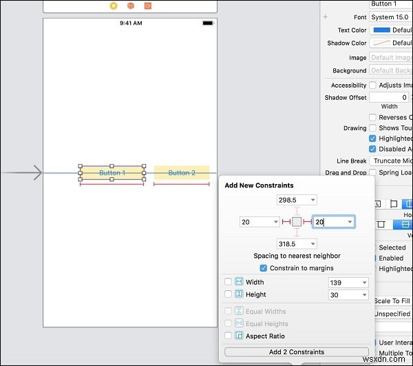 iOSでAuto Layoutを使って2つのボタンを垂直に揃える方法