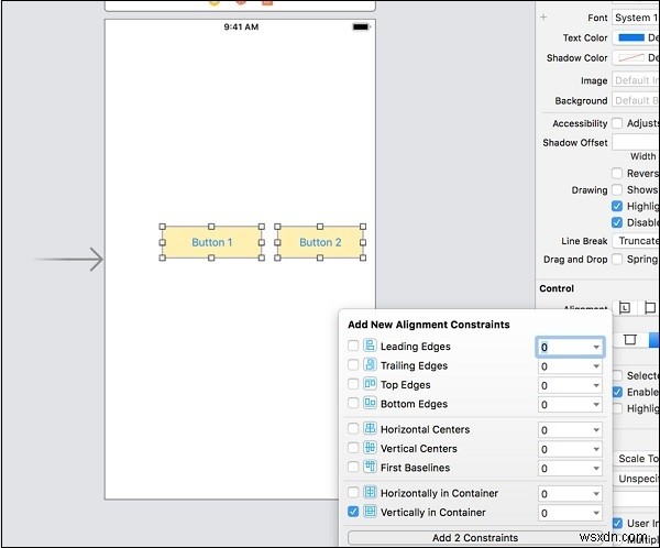 iOSでAuto Layoutを使って2つのボタンを垂直に揃える方法