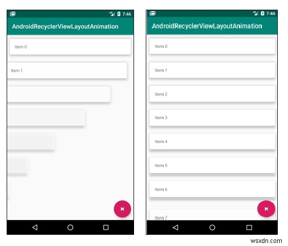 【Android】RecyclerViewのアイテムが画面に表示される際にアニメーションを付ける方法