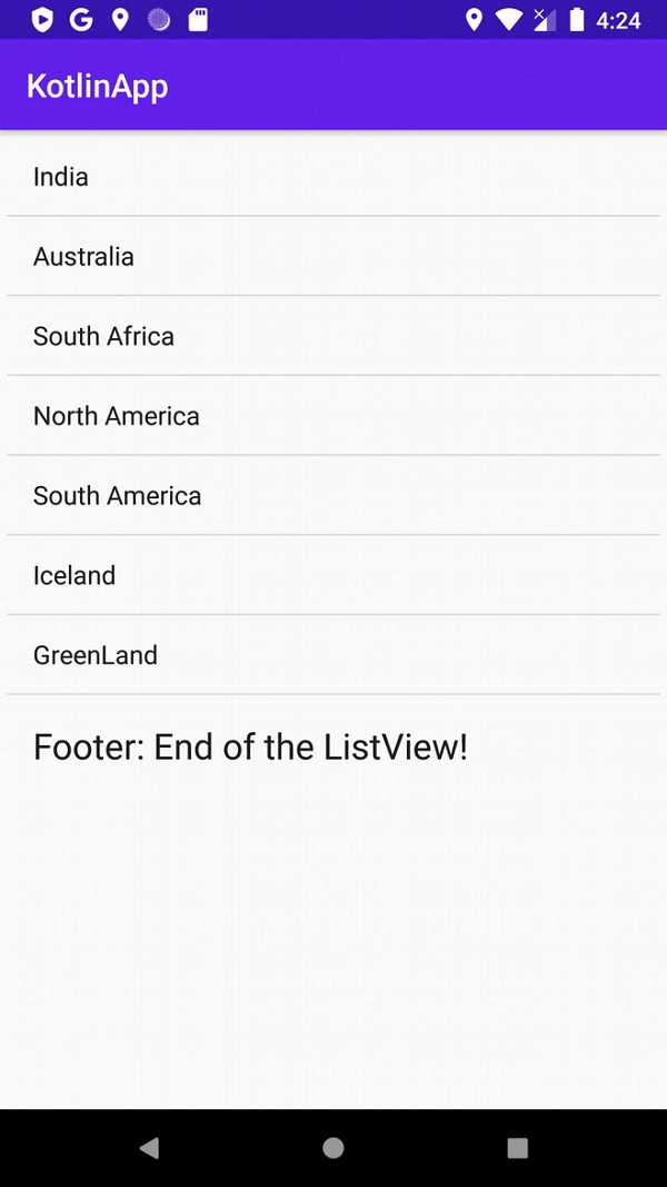 Kotlinを使用してAndroid ListViewにフッターを追加する方法